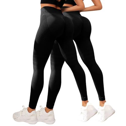 Generico 2 Pack Leggins Sportivi 3D Anticellulite Donna,Leggins 3D Compressione Graduata Push Up - Leggings Anti Cellulite -Lipedema Sculpture Leggings Sportivi Yoga e Uso Quotidiano