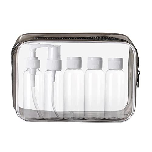 KEYRI Kit Bottigliette da Viaggio Set per Aereo 5 Pezzi 100ml Contenitori per Liquidi, Trasparente, Borsa da Toilette, per Cosmetici, FDA (Nero)