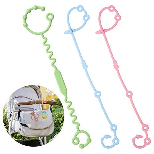 Vicloon 3 Pezzi Cinghie di Sicurezza per Giocattoli, Catena Ciuccio per Cup Catcher per 18+ Mesi, Cinghie Regolabili in Silicone senza BPA, per Cintura di Sicurezza per Passeggino, Seggiolone, Culle