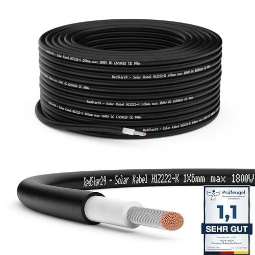 RedStar24 Cavo Solare Premium 6mm² Nero - 20m - Resistente ai UV, Fotovoltaico, per Pannello Solare, Inverter, Regolatore - Alta Performance, Durevole