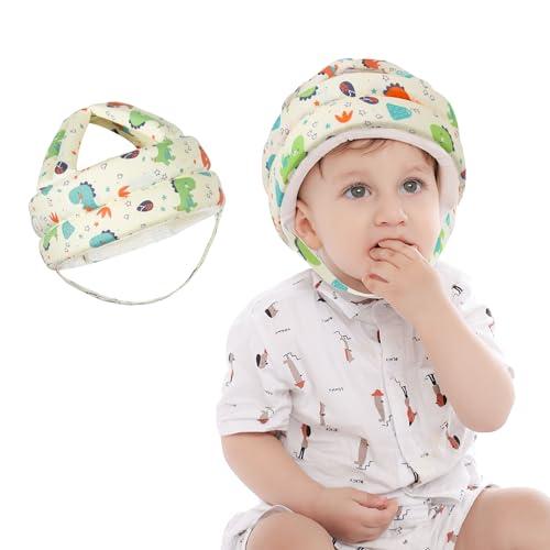 JUNUNDJING Caschetto Primi Passi, Casco Per Bambini da 6 a 36 Mesi, Primi Passi Per Bambini, Bambini Neonati, Casco Neonato, Dinosauro arancione