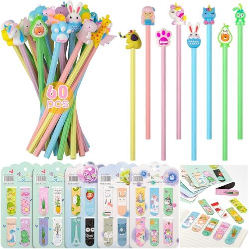 Set 60 Matite Segnalibri,30 Matite Gadget Compleanno Bambini e 30 Segnalibri Magnetici Colorati, Divertente Animale Matita Segnalibro Bambini,Regalini Fine Festa Compleanno per Bambina e Bambino
