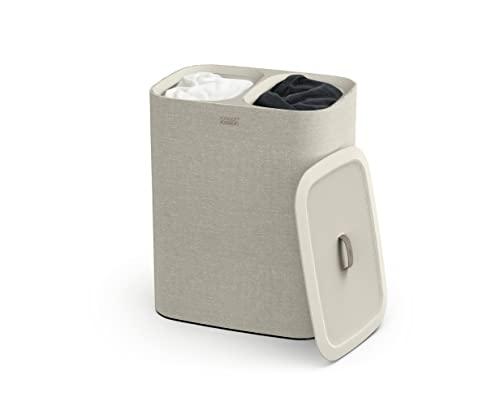 Joseph Joseph Tota - Cesto separatore porta biancheria bucato, 90 litri, con coperchio, 2 sacchi rimovibili con manici, Beige