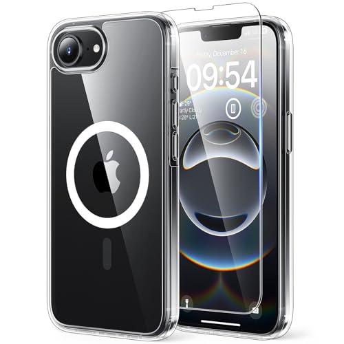 TAURI Cover per iPhone 16E con Pellicola in Vetro Temperato,[Compatibile con MagSafe] Magnetica Custodia per Sottile Anticaduta - Trasparente