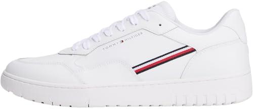 Tommy Hilfiger Uomo Sneakers con Suola Preformata Basket Core Stripes Profilo Basso, Bianco (White), 41
