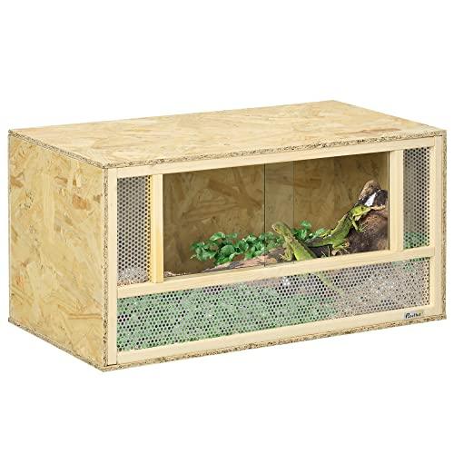 PawHut Terrario per Rettili in Legno, Teca per Rettili con Pannelli in Rete e Porte in Vetro Scorrevoli, Rettilario Multiuso, per Camaleonte, Lucertole, Serpente, 40x80x40 cm