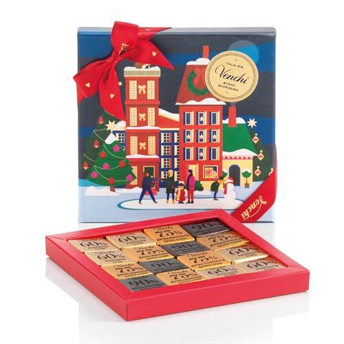 Venchi, Cofanetto Natale con 16 Mini Blend Fondenti, Cioccolato fondente al 60%, 75% e 90%, Edizione Limitata, 47 Gr, Senza Glutine, Senza Coloranti e Conservanti, Vegano, Idea Regalo Natale