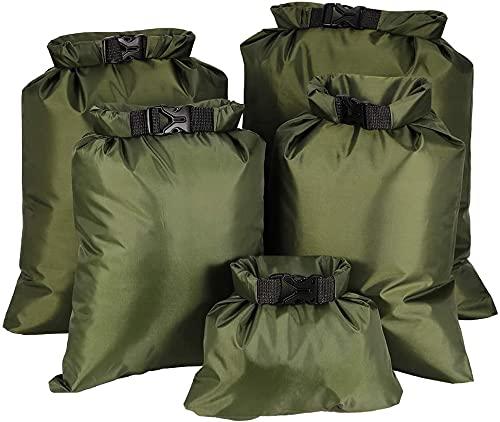KAHEIGN 5 Pezzi Borse Asciutti Impermeabili,1,5L /2,5L /3,5L /4,5L /6L Sacchi Asciutti Leggeri Borsa Impermeabile Portatile per Escursionismo All'aperto Pesca Campeggio Uso (Verde)