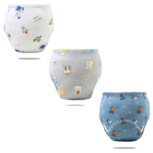 FedMois Confezione da 3 Mutandine di Apprendimento Bimbi Bambini Cotone Assorbente Impermeabile, Astronauta, Orso e Basket, 3-4 Anni