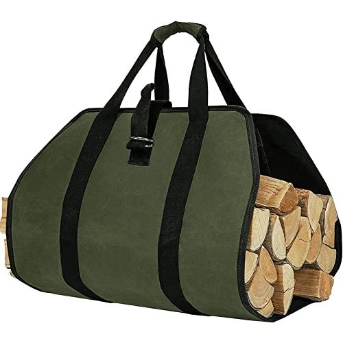 ZONSUSE Borsa per Legna da Ardere in Tela Impermeabile, Borsa Portatile per Legna, Sacca Pieghevole da Camino, Borsa porta Legna per Camino con Maniglie, per Stufe, Campeggio, Spiaggia (Verde)