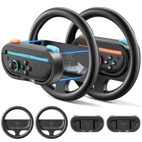 2 Confezioni di Volante & Grip per Nintendo Switch 2 Joy-Con 2025, Volanti da Corsa con Joy-con 2 Impugnatura Staccabile per Mario Kart World 8 Deluxe, Volanti Switch 2 Accessories Kit (Blu+Arancione)