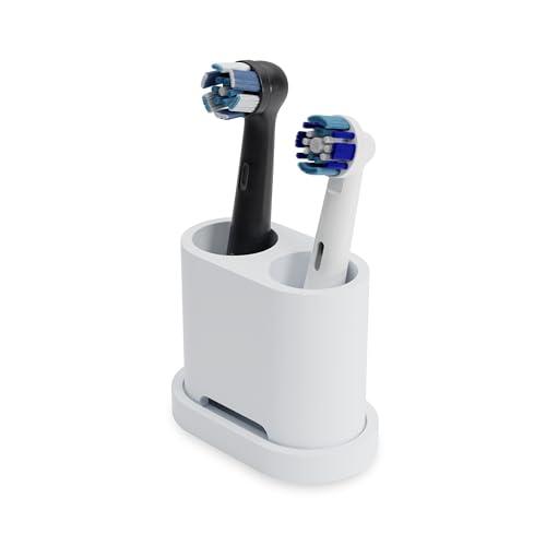 Qikfresh - Supporto per 2 testine e spazzolini elettrici - Compatibile con Oral-B, iO, Philips Sonicare, Waterpik, Fairywill - In silicone alimentare (Bianco)