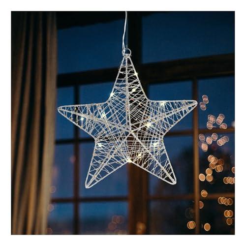 COM-FOUR® deco LED star Christmas - Stella decorativa natalizia da appendere - Stella di Natale in metallo con paillettes - Appendino decorativo