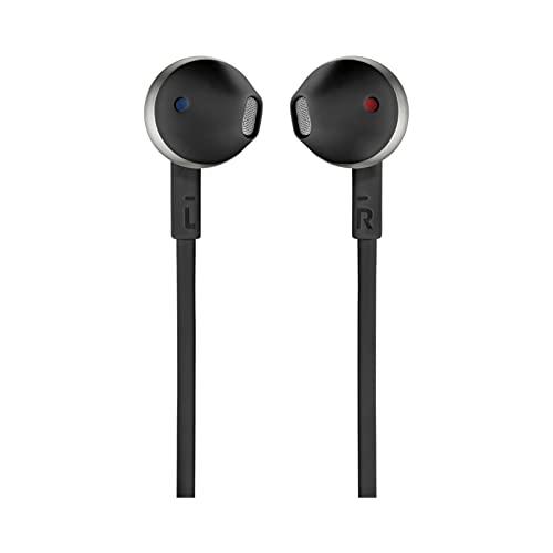 JBL T205 BLK Cuffie Auricolari con Filo e Microfono, Cavo Piatto Antigroviglio, Comando a un Pulsante, Ergonomici, Custodia morbida, Jack 3,5 mm, JBL Pure Bass Sound, Nero