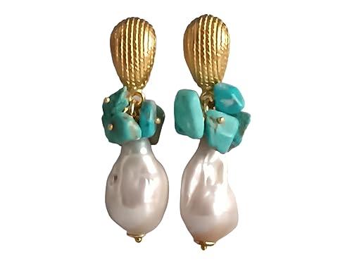 Orecchini pendenti con Perle Barocche e Turchese