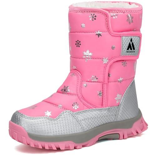Mishansha Bambini Stivali da Neve Ragazze Caldo Fodera Stivaletti Invernali Ragazzi Scarpe Comodo Antiscivolo, Rosa 26