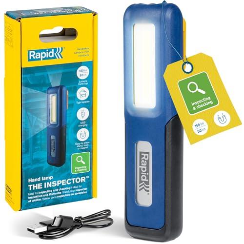 Rapid The Inspector Luce da Lavoro a LED Compatta da 150 Lumen e Luce Superiore da 50 Lumen, con Batteria Ricaricabile USB-C, 3,6 V, Supporto Magnetico e Gancio, Ideale per Spazi Ristretti (5001732)