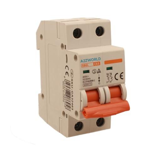 Interruttore Magnetotermico 63A C63, Bipolare 2P, Curva C 6kA, 2 Moduli DIN 220V AC, Certificato IEC60898-1, Serie SB6L