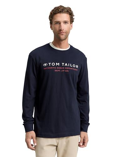 TOM TAILOR Maglietta a Maniche Lunghe Uomo con Logo Stampato, 10668 - Sky Captain Blue, XXL