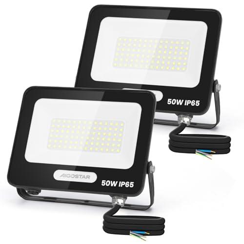 Aigostar Faretto LED da Esterno 50w 4500LM, Faretti LED Esterno Impermeabile IP65, 84 LEDS 6500K Bianca Fredda, per Giardino, Cortile, Garage, Pareti. 2 pezzi