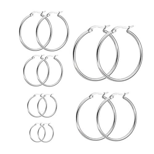 LEEQ 6 Paia Orecchini in Acciaio Inossidabile Cerchio Set Orecchio Cerchio Rotondo Set di Anelli Orecchio, 6 Taglie