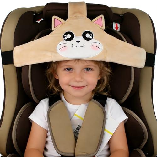 MINGZE Seggiolino auto per bambino, supporto per la testa del seggiolino auto, posizionatore per il sonno sicuro e accogliente, cintura di fissaggio regolabile per cintura di sicurezza (Marrone)