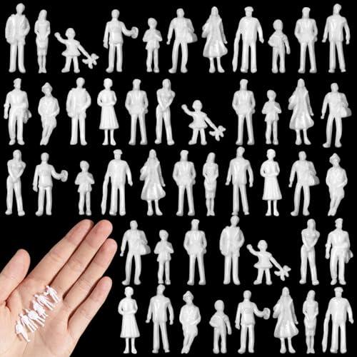 Namalu 50 pezzi Scala 1: 100 Personaggi in Miniatura per Modellismo Mini Figure Diorama Figurine di Persone Bianche Non Verniciate Modello in Scala Architettonica Modellini di Persone per Treno