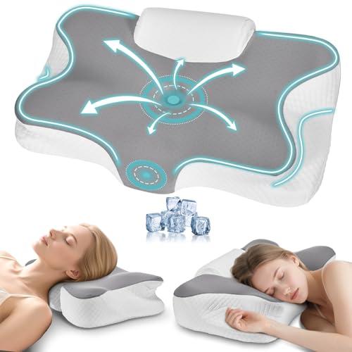 Levesolls Cuscino Cervicale 2 in 1 in Memory Foam Ergonomico, per Dormire su Fianco, Schiena e Stomaco, con Federa Sfoderabile e Lavabile, 61x41x12/13 cm (Grigio)