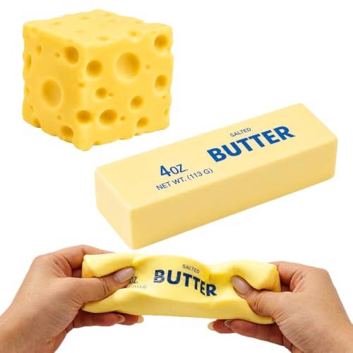 2 Pezzi Cheese Butter Squishy, Squishy Formaggio e Burro, Giocattolo da Spremere di Burro Bastoncino di Burro Giocattoli Schiacciare Antistress Squishies Squeeze per Bambini, Adulti, Ufficio e Casa
