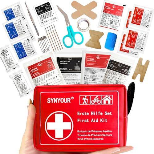 SYNYOUR Kit di Pronto Soccorso Mini, 80 Pezzi Kit di Primo Soccorso per Viaggio Trekking Auto Moto Bicicletta Casa Bambini