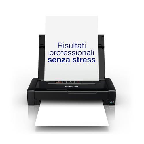 Epson Workforce WF-110W, Stampante A4 Portatile Inkjet, Connettività Wi-Fi e Wi-Fi Direct, Batteria Integrata,Display LCD, 7 ppm in bianco/nero, Nero