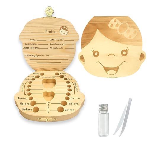 Sonfedo Scatola per denti di latte, regalo di memoria in legno per bambini e ragazze (ragazze)