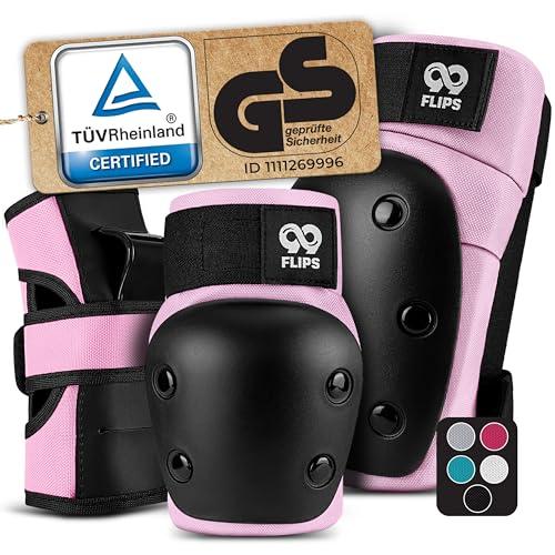 99FLIPS Protezioni Skateboard Adulti e Giovani [6pcs] Set di Protezioni da Donna con Ginocchiere, gomitiere e Protezioni per i Polsi per Skate, Bici e Rollerblade in Rosa Taglia L