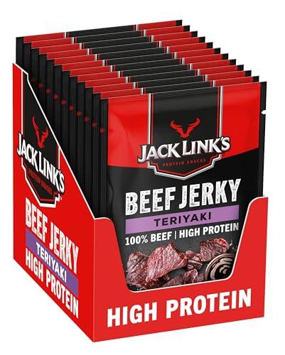 Jack Links Beef Jerky Teriyaki (12 x 40g) – Snack Proteine di Carne Secca per umani - Americani Protein Food - American Proteici Snacks - Carne Essiccata Proteico - Ideale in Palestra o All'aperto