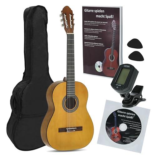 JUAN MIGUEL NAVARREZ chitarra classica 4/4 starter Set miele (borsa, accordatore, plettri, libro con CD)