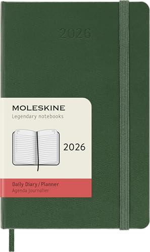 Moleskine Daily Planner, Agenda Giornaliera 2026 12 Mesi, Con Copertina Rigida e Chiusura Elastica, Formato Pocket 9 x 14 cm, Colore Verde