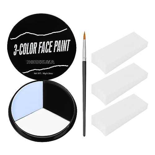 BOBISUKA Pittura per Viso + 3 Spugne + 1 Pennello, Trucco Teatrale, Body Painting per Halloween, Carnevale, Trucco Scheletri, Trucco Effetti Speciali