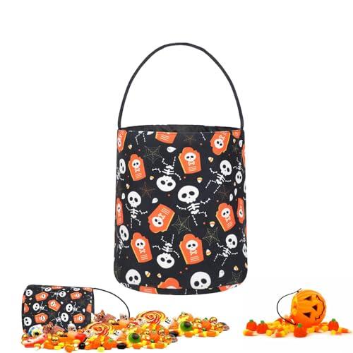 SULOLI Borsa per Dolcetto o Scherzetto di Halloween con Teschio, Riutilizzabile per Bambini, Forniture per Feste (Nero)