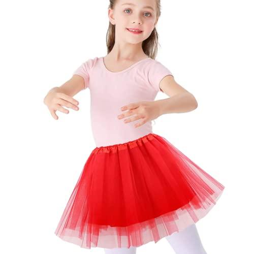 Gonna Tutu Bambina Gonna Balletto Tulle Elastico 3 Strati Costume Danza Principessa Delle Fate Quotidiano Performance Danza Carnevale Halloween Capodanno Compleanno Festa Vestito 2-9 Anni (rosso)