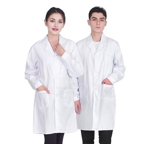 JXCTNNU Camice da Laboratorio Donna Uomo Camice Bianco da Laboratorio Medico Medico Cappotto Camice da Lavoro Maniche Lunghe con Tasche e Bottoni (M(168-173CM))