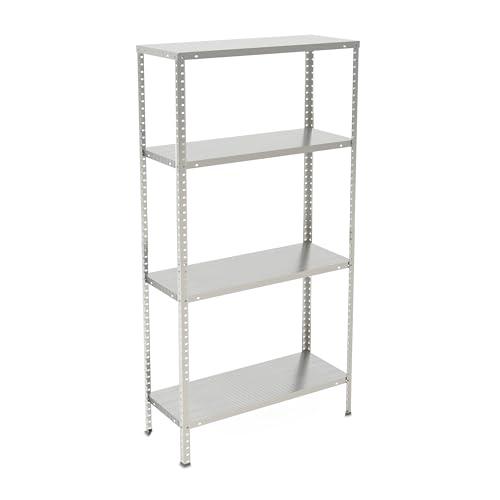 Relaxdays Scaffale in Acciaio Zincato, 150x75x30 cm, con 4 Ripiani ad Alta Portata 160 kg, per Garage e Cantina, Argento