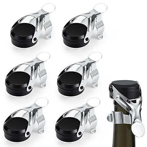 Gimars 6 Tappi per Bottiglie Vino Spumante,Tappi in Acciaio Inossidabile Tappo Professionale Riutilizzabile da Vino,Tappi Ermetici per Sigillare Bottiglie di Vini Frizzanti Champagne Prosecco