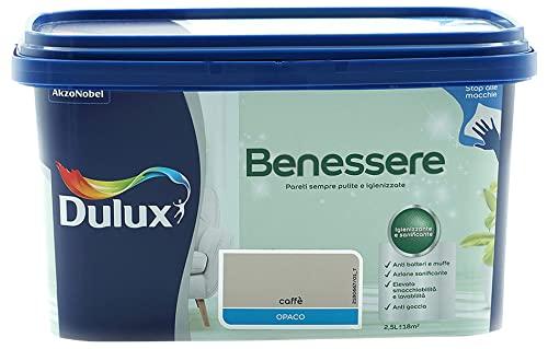 Dulux Benessere Pittura Colorata all'Acqua per Interni Superlavabile Anti Muffa Anti Batteri con Ioni D'Argento, 2.5 Litri, Caffe, 2.5L, Caffe'