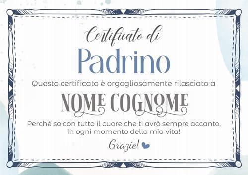 Certificato padrino battesimo. Attestato/Diploma ringraziamento padrino. Idea regalo battesimo bimbo bimba. Personalizzato con nome del padrino. Sorpresa originale. Design 01 (A4 (21x29,7cm))