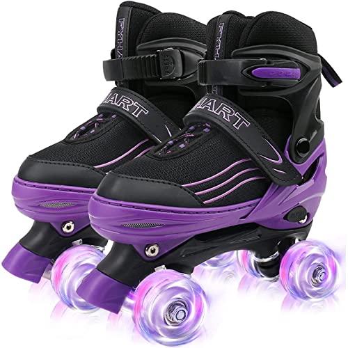 Pattini a rotelle per ragazze e ragazzi pattini a rotelle regolabili per bambini pattini a rotelle leggeri per bambini, adatti per uso interno ed esterno (Black purple, L (36-40 EU))
