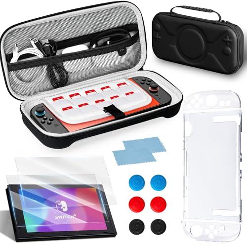 Custodia Kit per Nintendo Switch 2, con Borsa per il Trasporto, Pellicola Temperata, Custodia Trasparente Divisa e Cappuccio in Silicone, Adatto per Nintendo Switch 2 Console e Accessori (Nero)