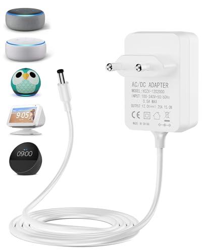 RENGOGA Alimentatore di corrente da 15 W per Echo Dot (3ª/4ª gen.) Echo Dot con orologio Echo Dot Kids Edition (3ª/4ª gen.) Echo Show 5 (1ª/2ª gen) Echo Spot e Fire TV Cube Caricatore Caricabatterie