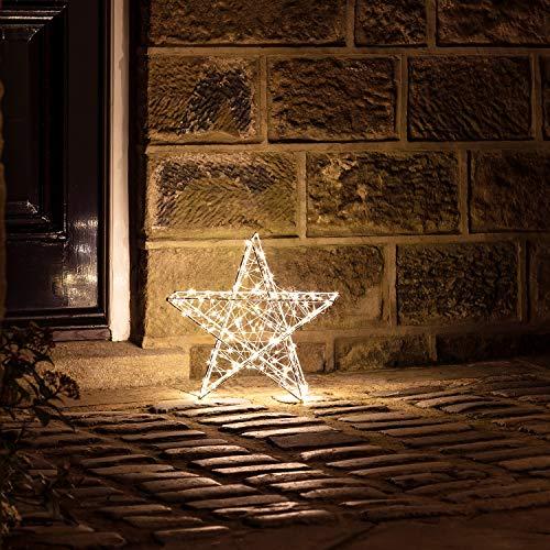 Lights4fun Stella Luminosa 3D da 35 cm in Metallo con 200 Micro LED Blanco Caldo a Pile con Timer Decorazione Natalizia per Interni ed Esterni