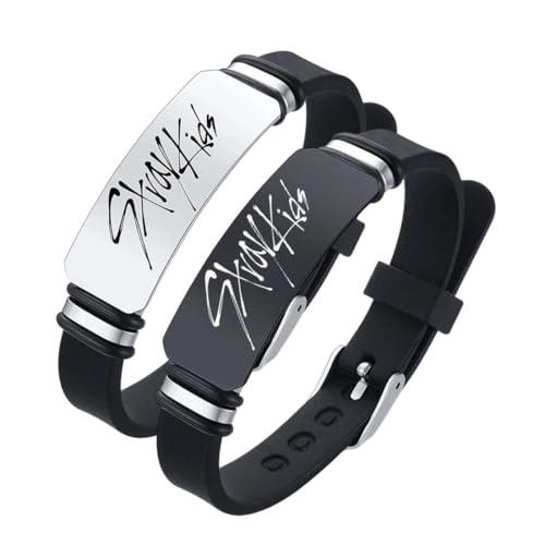 GHPKOTW 2 Braccialetti Kpop Stray Kids Merch, Braccialetti In Silicone Per Regali, Acciaio Inossidabile, Kpop Merch Regali Per STAY, Accessori Stray Kids, Regali Stray Kids