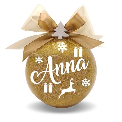 GURU-255 Pallina di Natale Personalizzata con Nome – Decorazione Natalizia Originale – Sfera 10 cm – Idea Regalo Unica - Decorazione di Natale - Pallina di Natale (Oro)